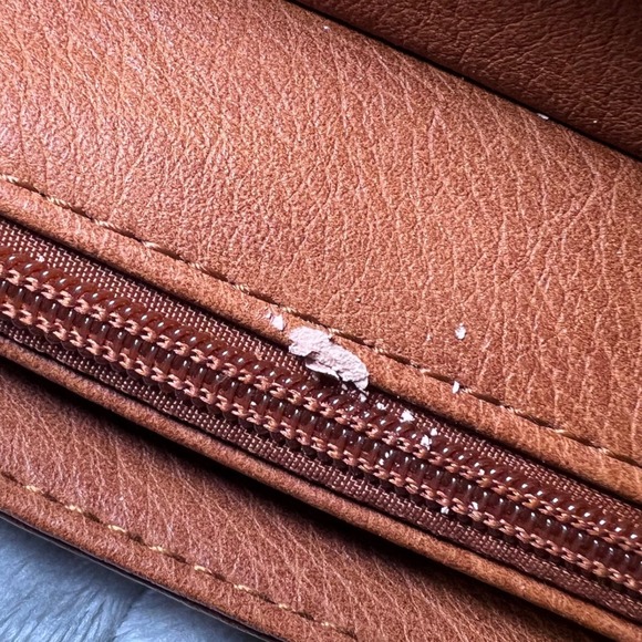 Vintage Style Tan Faux Leather Satchel Bag Plaid Lining Handle Shoulder Strap - Picture 11 of 13